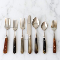 Ensemble de couverts de luxe modernes en acier inoxydable avec manche en os naturel, finition argentée, pour mariage, maison et restaurant
