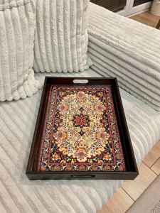 Plateau de service artisanal en bois Art Déco avec travail Meena, forme personnalisée pour la maison, la cuisine, la table à manger, utilitaire décoratif - Product Image 4