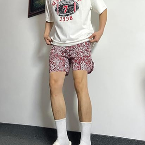 Short de basket-ball en maille cool pour homme imprimé graphique | Casual Flat Front Summer Red - Trendy Athletic Wear Active Lifestyle - Product Image 5