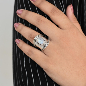 Beautiful Natural <b>Rainbow</b> Moonstone Ring 925 Sterling Silver Bohemian Dainty Statement Wedding Rings Handmade minimalist Jewelry - Product Image 2