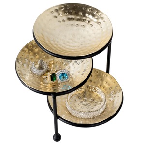 Exhibidor de Joyería de Metal de Tres Niveles, Bandeja Dorada Martillada, Organizador de Anillos, Pulseras, Aretes, Decoración del Hogar, Estante de Almacenamiento Q.M.R.F - Product Image 4