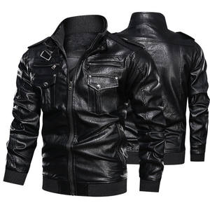 Nouvelle veste de motard en cuir véritable imperméable à col montant pour homme, design tendance, coupe ajustée, toile enduite - Product Image 3