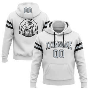 Custom Stitched <b>White</b> Silver-<b>Black</b> <b>Football</b> Pullover Hoodie 100% Cotton 400g Solid Digital Printed Front Logo - Product Image 1