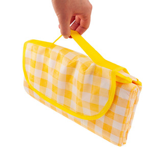 <b>LARGE</b> PICNIC BLANKET TOURIST BEACH WATERPROOF <b>MAT</b> PICNIC YELLOW CHECKED - Product Image 6
