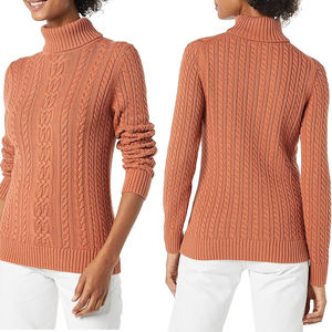 Pull à col roulé à manches longues pour femmes de haute qualité 100% coton respirant léger câble Design avant pour l'hiver - Product Image 6