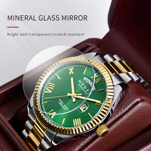 Thương Hiệu Cổ Điển Vàng Ngày Tuần Chức Năng 3ATM Nhà Máy Ban Đầu MEDEO Thạch Anh Đồng Hồ Thép Dây Đeo Vàng Thạch Anh Đồng Hồ Đeo Tay - Product Image 5