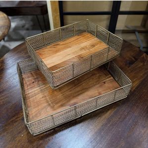 Plateaux de service imprimés à la main en bois de style arabe de qualité haut de gamme Plateaux de bol Plaque de charge Plateau fait main de forme ovale - Product Image 6