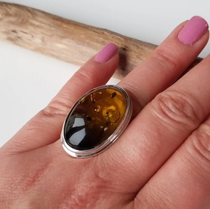 Bague en argent Sterling 925 faite à la main, style classique, cadeau d'anniversaire, ambre baltique naturel, pierres précieuses, lunette de bijoux pour - Product Image 4