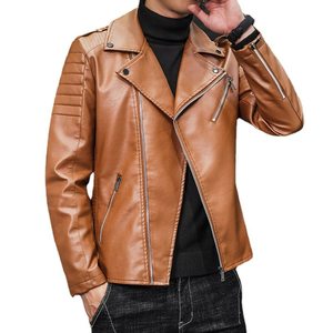 Veste de moto en cuir véritable marron pour homme, col mandarin, fermeture éclair, coupe ajustée, hiver, coupe-vent, respirante, doublure en coton - Product Image 6