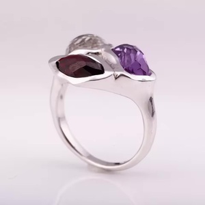 แหวนเงิน925หรูพร้อมโกเมนธรรมชาติใสควอตซ์สีดำอเมทิสต์เพชรโรเดียมชุบเครื่องประดับราคาโรงงานสำหรับปาร์ตี้ - Product Image 5