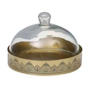 Nordique de stockage d'artisanat en métal d'arrivée fraîche, plateau de service industriel vintage best-seller, plateau en métal en verre dôme - Product Image 3