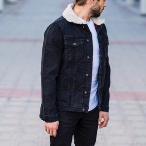 Veste en jean pour hommes avec fourrure en noir Veste en jean Veste en jean pour hommes Logo personnalisé 98% coton 2% Vente en gros - Product Image 4