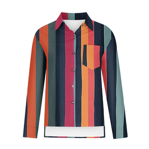 Camisa informal de manga larga para mujer con diseño de logotipo personalizado OEM 100% Lilen, botón de cuello vuelto, ajuste Regular, botón a rayas de Color en contraste - Product Image 1