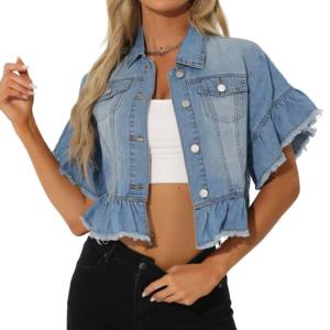 Veste en jean de haute qualité dernière conception couleur bloc pour femmes best-seller pas cher veste en jean confortable pour femmes OEM - Product Image 1