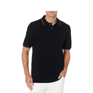 เสื้อโปโลแขนสั้นสำหรับผู้ชายเสื้อแฟชั่นลายทางสีผ้าฝ้าย100% ลำลอง - Product Image 1