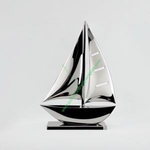 Sculpture de voilier moderne en acier inoxydable poli Accent nautique noir argent décor de bureau à domicile en aluminium mobile en gros - Product Image 3