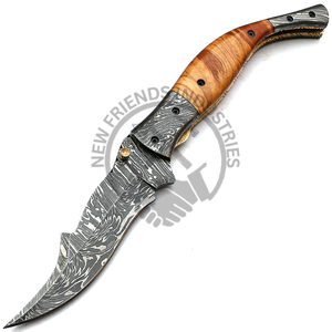 Navaja de bolsillo plegable personalizable de acero de Damasco para hombre, para pesca, Camping y senderismo, con funda de cuero, producto de cuchillo DIY de grado - Product Image 3