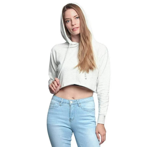 Sweat à capuche court pour femme en molleton de coton confortable de haute qualité, 100% coton respirant pour l'automne avec décoration de badge - Product Image 4
