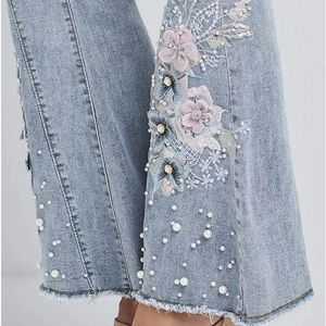 2025 Plus Size Flower Embroidered Women Denim Breathable Jeans <b>Lady</b> Acid Wash Jeans Female <b>Pants</b> New Style - Product Image 3