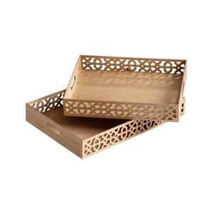 Ensemble de deux plateaux de service en bois massif de forme carrée pour la maison, les hôtels et les restaurants. - Product Image 3
