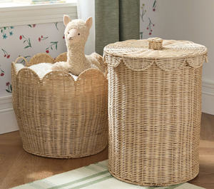 Hot New Design <b>Wicker</b> Rattan Scalloped Edge <b>With</b> <b>Handle</b> for Kid Storage <b>Basket</b> Decoration Kids Room High Quality <b>Basket</b> - Product Image 4