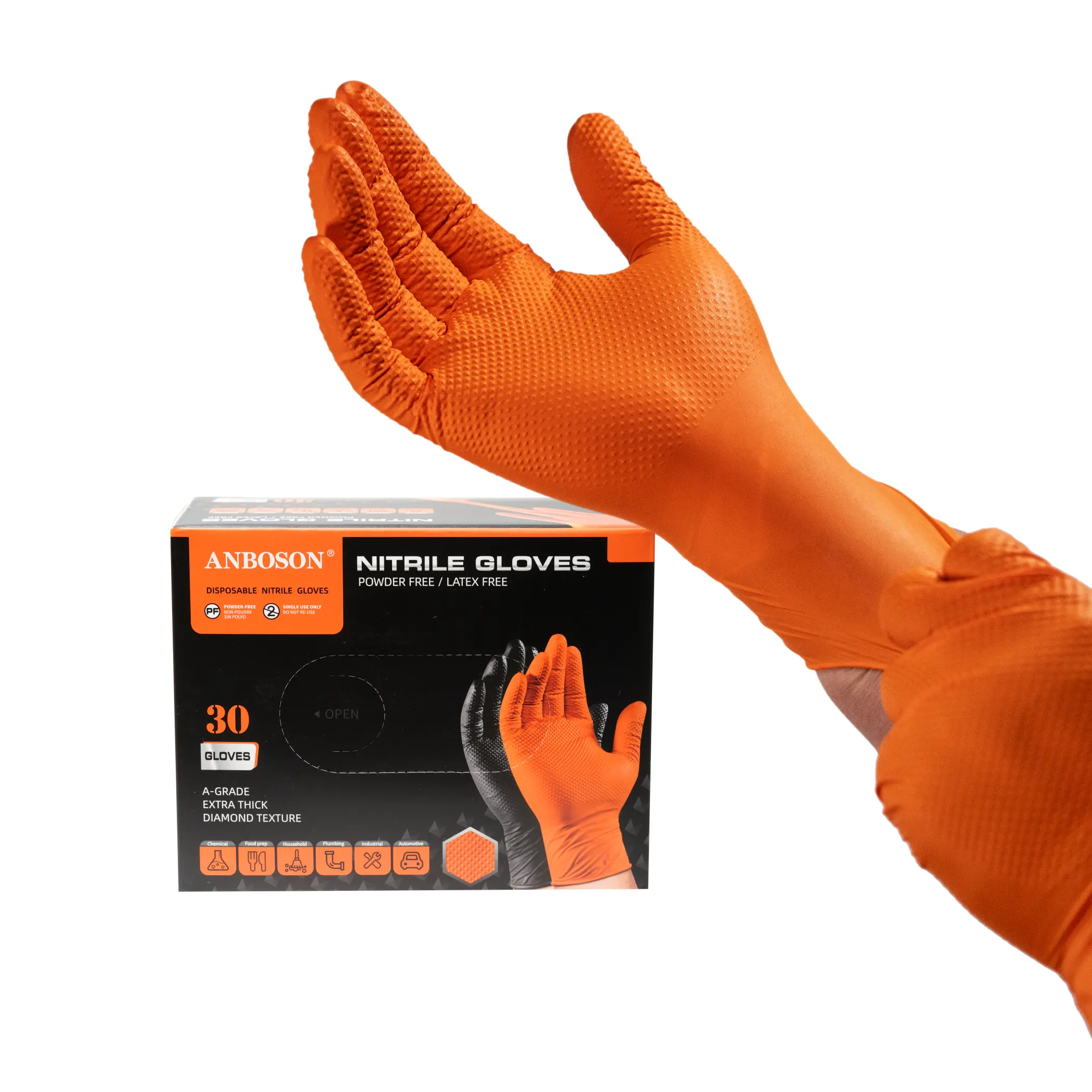 10mil Black Orange Mechanical Heavy Duty Powder Free Rubber Disposable Safety Nitrile Mechanic Gloves For Work