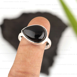 Anillo de piedras preciosas de ónix negro Natural de diseño clásico, 10x14mm, forma de pera, Plata de Ley 925, joyería fina Bohemia hecha a mano para mujer - Product Image 3