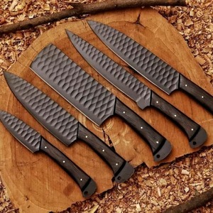 Pişirme mutfak seti el yapımı 5 adet paslanmaz çelik mutfak bıçakları ile siyah toz kaplama seti, şef bıçaklar seti, ahşap kolu - Product Image 3