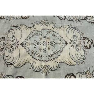 Tapis en Laine Patchwork Vintage 4.3X9.2 pieds Vert Beige Turc Tissage Plat Tapis de Salon avec Support en Latex - Product Image 5