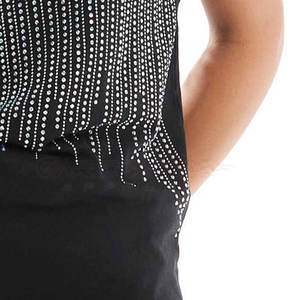 Camiseta de Mujer con Pedrería, Detalle Brillante, Logotipo Personalizado, Transpirable, Suave, Cuello Redondo, Corte Holgado, Tela de Poliéster/Algodón, Verano - Product Image 2