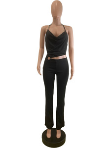 Monos de moda para mujer, mono Sexy de una pieza calado con cuello Halter, mono largo de longitud Irregular suave y profundo de Color 2025 - Product Image 5