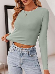 Sweat-shirt court à col rond de qualité supérieure, manches longues, crop top - Product Image 5