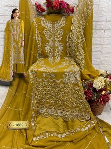 Belleza clásica elegante Shalwar Kameez cómodo Georgette bordado con parte inferior e interior de Santoon opaco pesado para vestido Salwar - Product Image 3