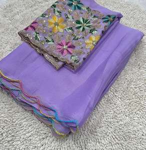 Blusa de trabajo con secuencia bordada múltiple Sari de chifón chinnon - Product Image 5