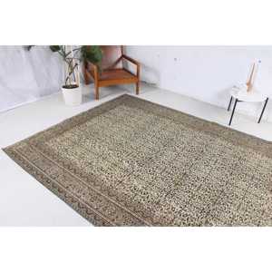 Turkish Large Rug 5.4x9.3 ft, Vintage <b>Brown</b> Ikat <b>Wool</b> Rug - Product Image 3