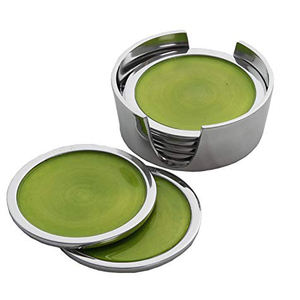 Aluminium <b>Blue</b> Enameled <b>Coasters</b> with Holder Set of 6 - Product Image 6