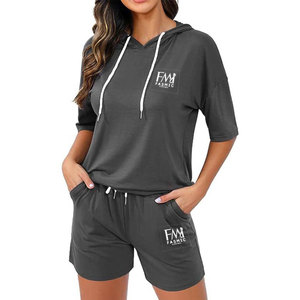 Conjuntos de Dos Piezas Casuales de Verano para Mujer, Tallas Grandes, Sudadera Corta con Forro, Diseño Liso Teñido, Opciones de Color Personalizadas, Precio Razonable - Product Image 4