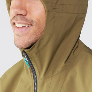 Men's Waterproof Windbreaker Rain <b>Jacket</b> with Hood | Olive Teal Two-Tone Striped Zipper | Technical Outdoor Sportswear Shell - Product Image 4