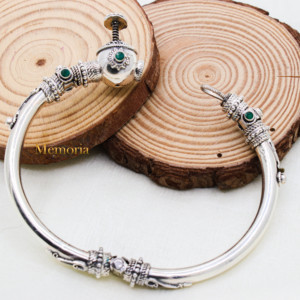 925 Sterling Silver Best Quality Natural Green Onyx Gemstone <b>Bracelet</b> Oxidized Kada <b>Gold</b> Plating for Parties Wholesale Jewelry - Product Image 6