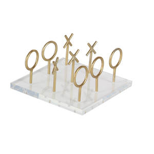 Jeu de Tic Tac Toe en or métallique de style glamour sur un plateau en acrylique transparent, parfait pour le divertissement familial, les fêtes et la décoration de la maison - Product Image 3