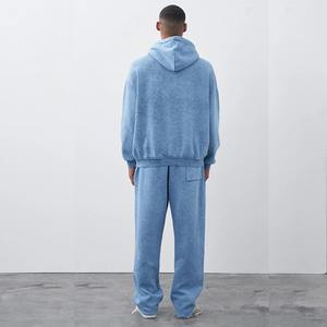 Customized Vintage Acid Washed 2 Pcs Sweatsuit Set For <b>Men</b> Breathable 400 GSM Fleece Acid Washed Hoodie And <b>Baggy</b> <b>Trouser</b> Set - Product Image 3
