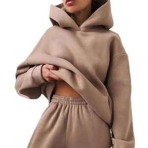 100% algodón poliéster bordado estampado cuello gota hombro Sudadera con capucha conjunto manga acampanada 100% algodón sudaderas con capucha - Product Image 3