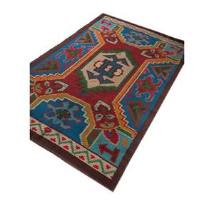 Alfombra Geométrica de Lana Kiaan Roja y Naranja 9x12 Rectangular para Sala de Estar, Modelo Pae-5913, 4m de Ancho, Alfombra de Pasillo con Diseño de Rompecabezas en Patchwork PP - Product Image 2