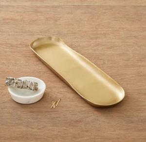 Bandeja de servicio de aluminio y metal con elegante acabado de latón, Perfecta para servir té, café, aperitivos, frutas, postres - Product Image 6