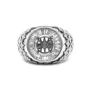 Bague de fiançailles et de mariage semi-montée faite à la main en or blanc massif 18 carats de haute qualité avec diamant véritable taille brillant rond pour femme - Product Image 1