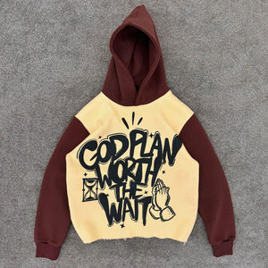 Sweat-shirts à capuche 100% coton de qualité supérieure, haut de gamme, épais, coupe ample, ourlet court, style boxy, blocs de couleur, tissu en molleton, col à capuche sur le devant - Product Image 2