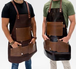 ผ้ากันเปื้อนหนังแท้ผสมผ้าแคนวาส แขนสั้น ดีไซน์ไม่ซ้ำใคร แห้งเร็ว ทนทาน ชุดยูนิฟอร์มเชฟ ราคาสุดคุ้ม กำลังขายดี - Product Image 3