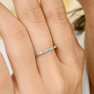 แหวนทองขาว18K สำหรับงานแต่งงานเครื่องประดับอัญมณีธรรมชาติหลายเม็ดแบบซ้อนกันได้สำหรับงานเลี้ยงครบรอบ - Product Image 2