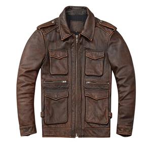 Nueva chaqueta de lona de cuero de oveja M65 para hombre, chaqueta Vintage ajustada con múltiples bolsillos, chaquetas largas de cuero de oveja de primera capa - Product Image 1