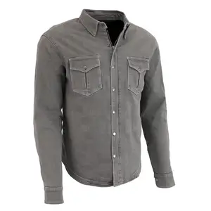 KY High Quality Fasion Denim Long Sleeve Shirt Turn-down Button Up Shirt Mens Curved